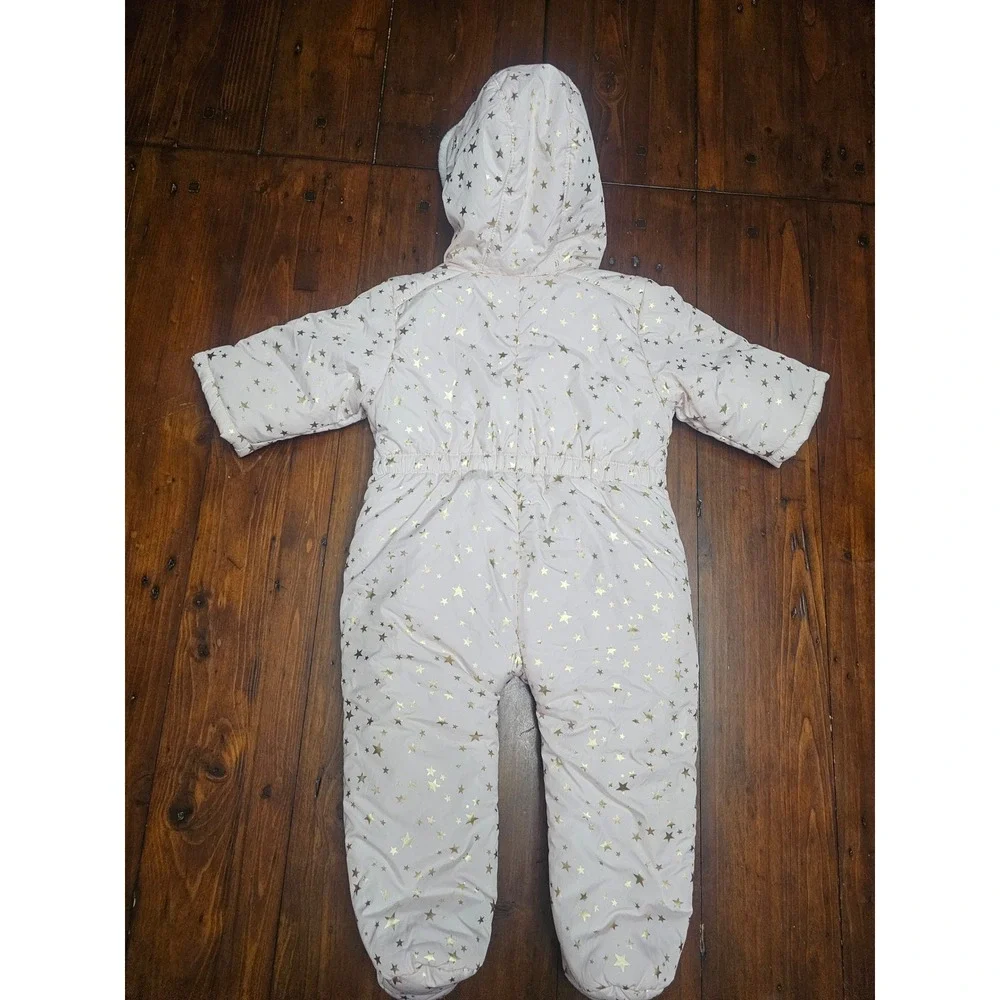 The Children's Place Baby Girl Pink Gold Stars Puffer Snowsuit Winter Warm‎ 6-9M